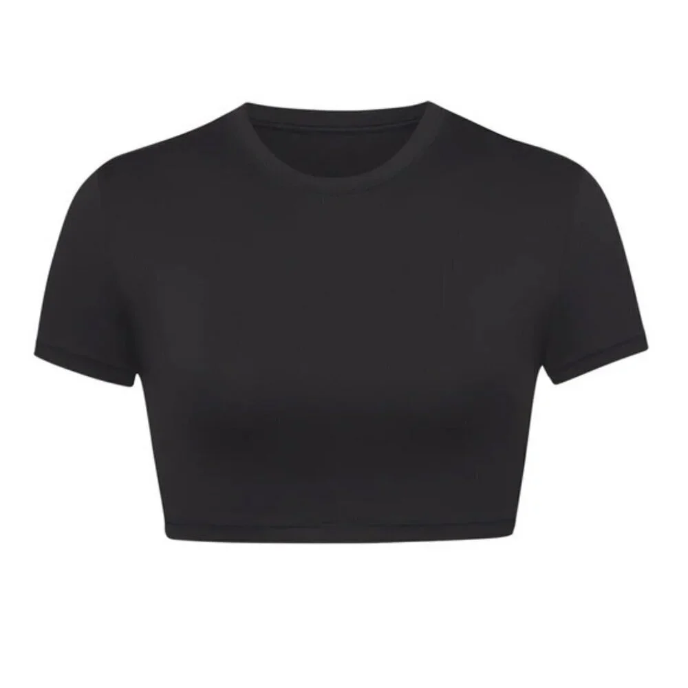 NWT Skims 2X Swim T-Shirt Black Onyx Short Sleeve Crop Top